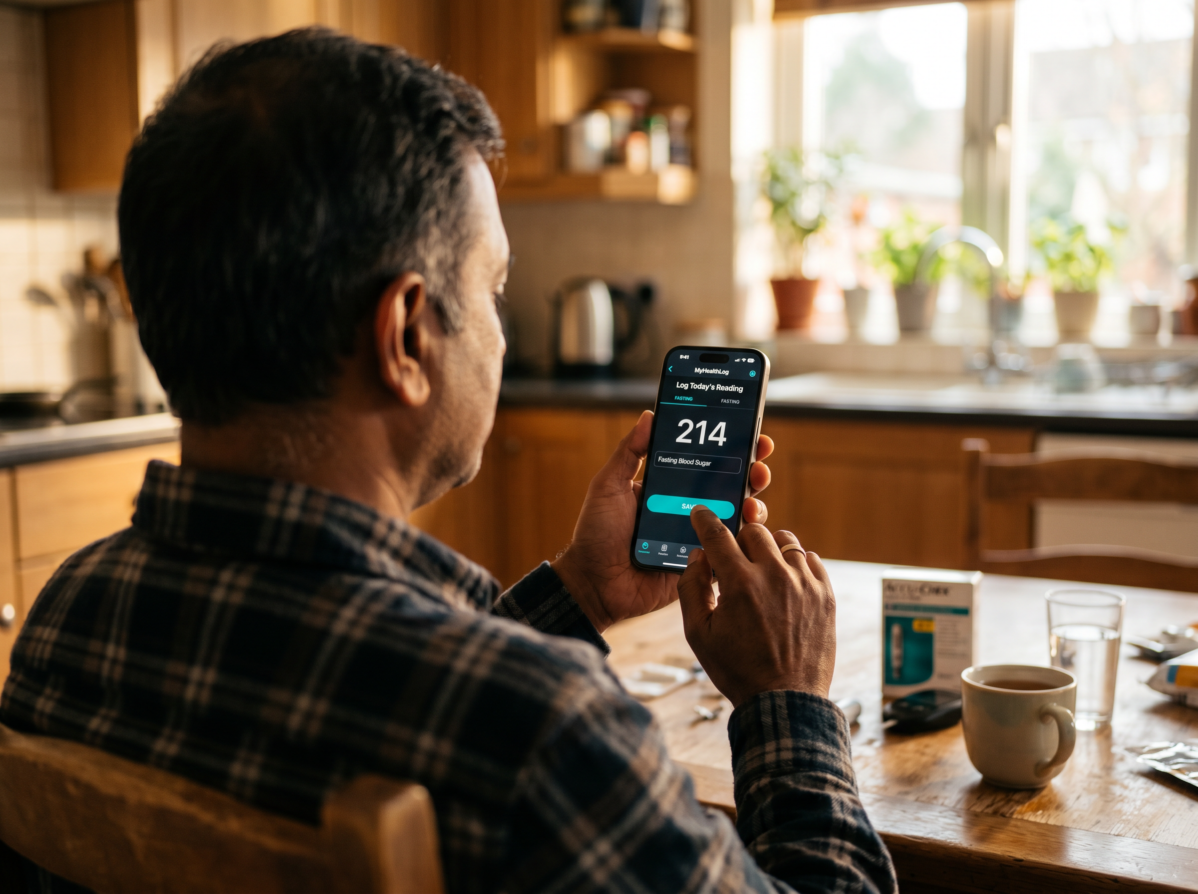 Entering blood sugar reading into Titria app on iPhone
